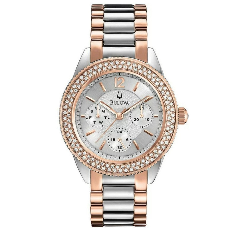 Bulova Woman's crystal accented Bezel Rose Gold Steel Watch